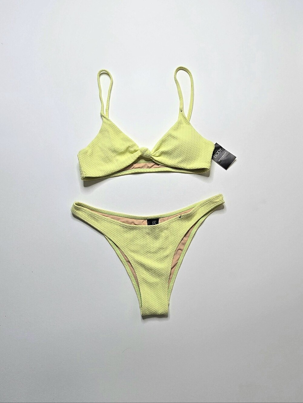 Lime Green Textured Triangle Bikini 2 Piece Swimsuit Women's Size M NWT